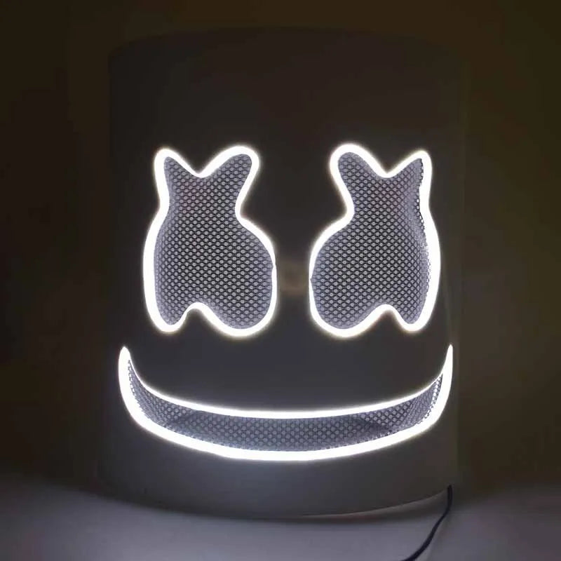 Halloween Light Up Mask Full Face LED Neon Marshmallow Mask Headgear Luminous DJ Music Festival Props Cosplay Rave Party Mask