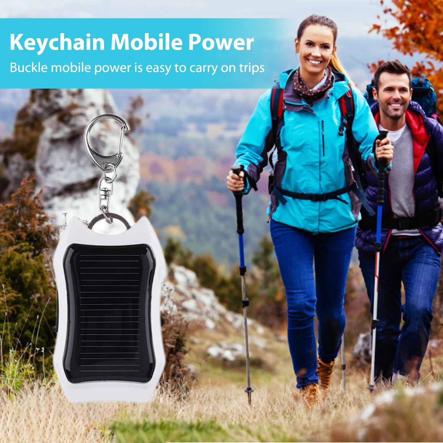 Portable Solar Power Bank Charger With Mini Flashlight Keychain Outdoor Camping USB Ports External Chargers Portable Powerbank