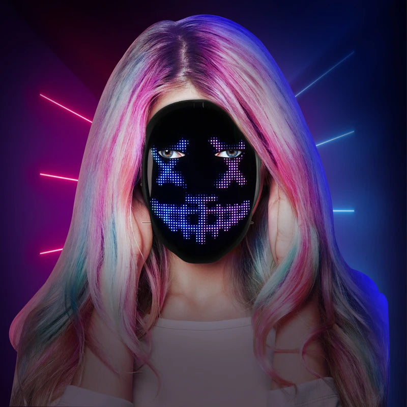 LED Light Up Mask APP Control Programmable Glowing Face Masks For Scary Halloween Festival Costume Masquerade Parties Cosplay