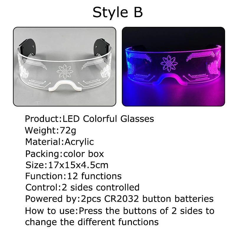 Hot LED Luminous Glasses Neon Light Up Visor Eyeglasses Bar Party Glasses For Halloween Christmas Festival Glow Party Decoration