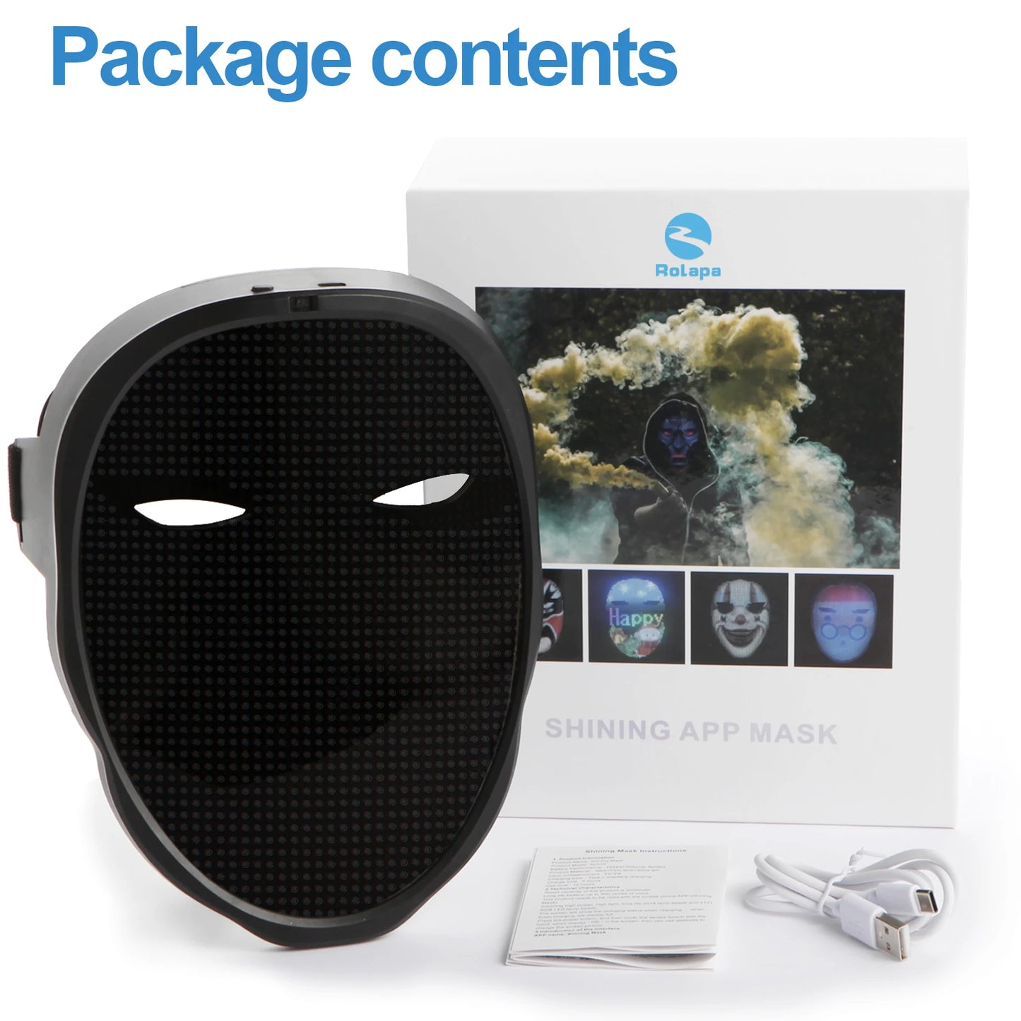 LED Light Up Mask APP Control Programmable Glowing Face Masks For Scary Halloween Festival Costume Masquerade Parties Cosplay