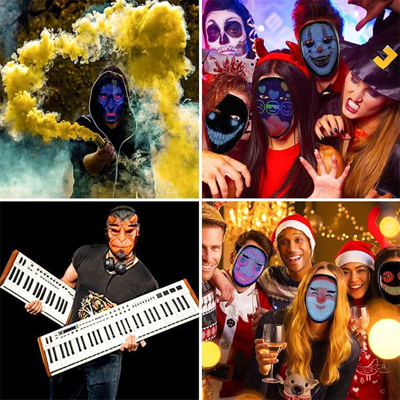 LED Light Up Mask APP Control Programmable Glowing Face Masks For Scary Halloween Festival Costume Masquerade Parties Cosplay