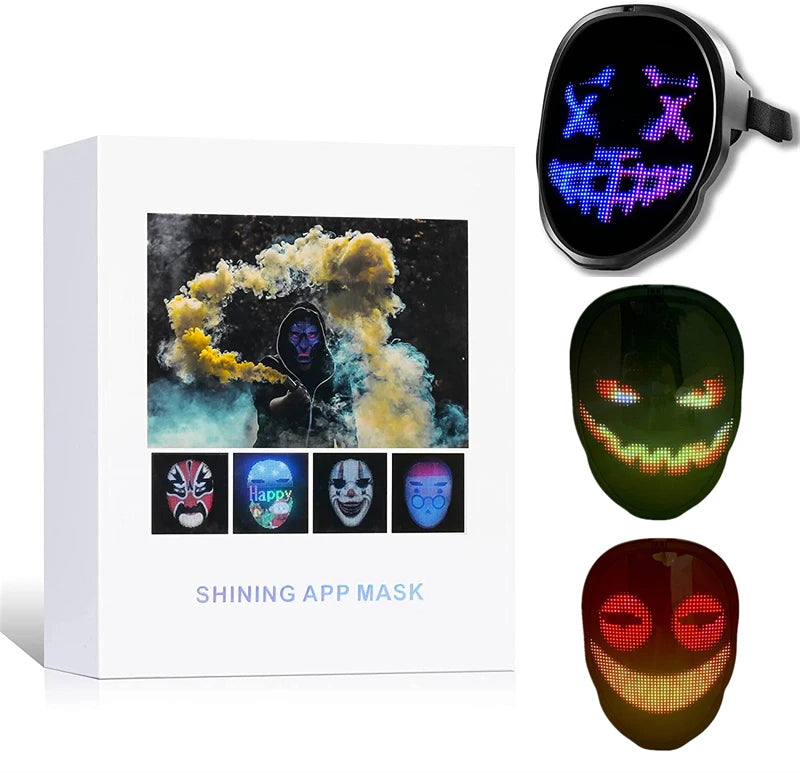 LED Light Up Mask APP Control Programmable Glowing Face Masks For Scary Halloween Festival Costume Masquerade Parties Cosplay