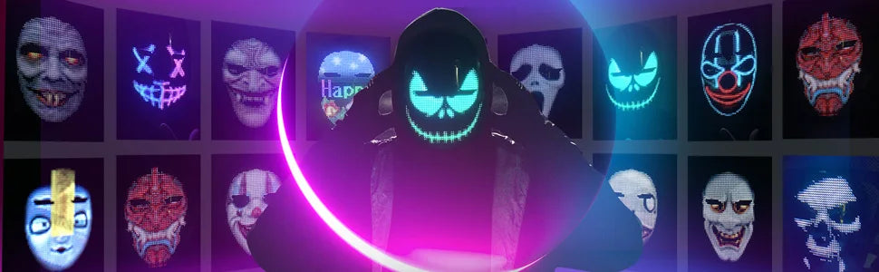 LED Light Up Mask APP Control Programmable Glowing Face Masks For Scary Halloween Festival Costume Masquerade Parties Cosplay