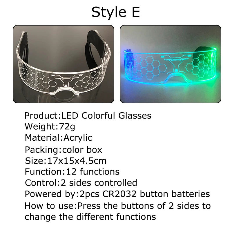 Hot LED Luminous Glasses Neon Light Up Visor Eyeglasses Bar Party Glasses For Halloween Christmas Festival Glow Party Decoration