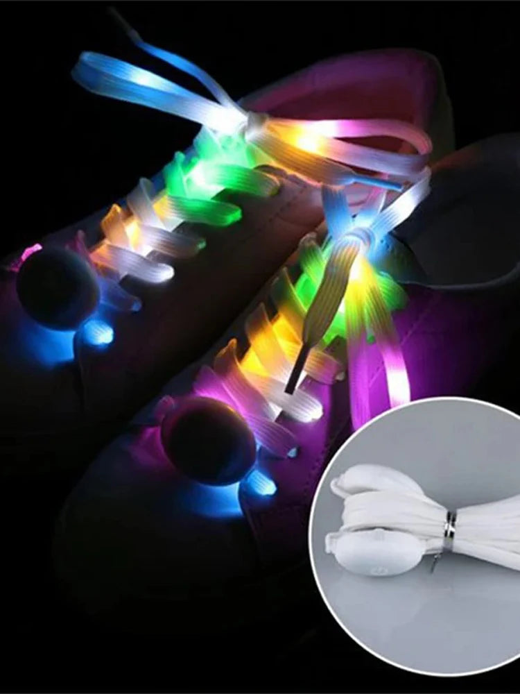 LED Sport Shoe Laces Luminous Shoelaces Glow Shoe Strings Round Flash Light Battery Shoelaces No Tie Lazy Shoe Laces Party Decor
