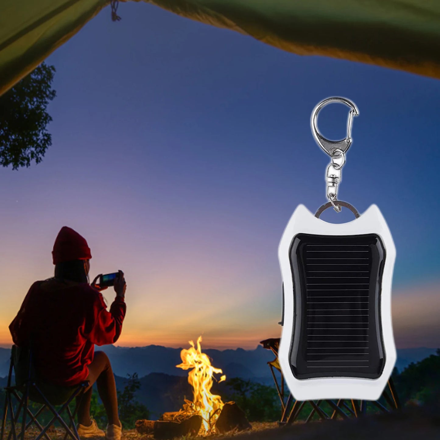Portable Solar Power Bank Charger With Mini Flashlight Keychain Outdoor Camping USB Ports External Chargers Portable Powerbank