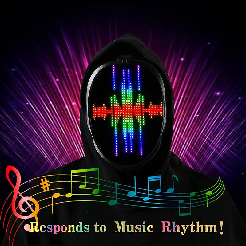 LED Light Up Mask APP Control Programmable Glowing Face Masks For Scary Halloween Festival Costume Masquerade Parties Cosplay