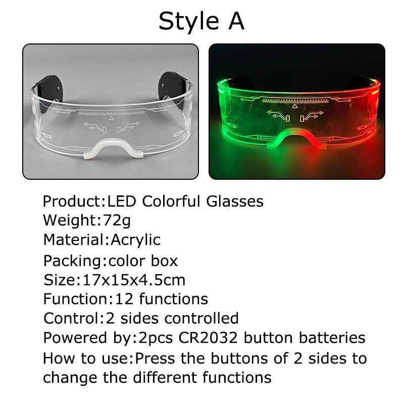 Hot LED Luminous Glasses Neon Light Up Visor Eyeglasses Bar Party Glasses For Halloween Christmas Festival Glow Party Decoration