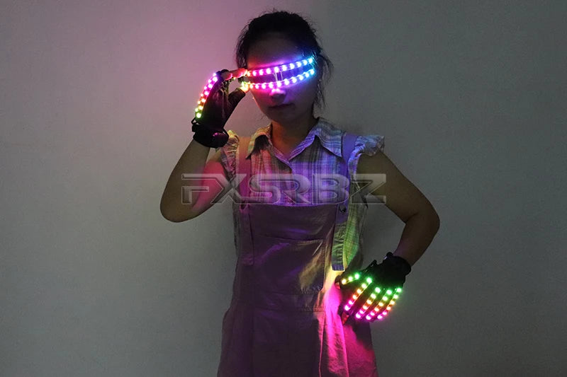 LED Gloves Glowing Glasses Light Up Glasses Rave Costume Decor DJ Dance Performances Luminous Props Halloween Decorati