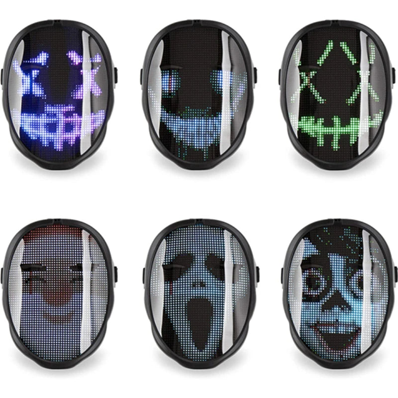 LED Light Up Mask APP Control Programmable Glowing Face Masks For Scary Halloween Festival Costume Masquerade Parties Cosplay