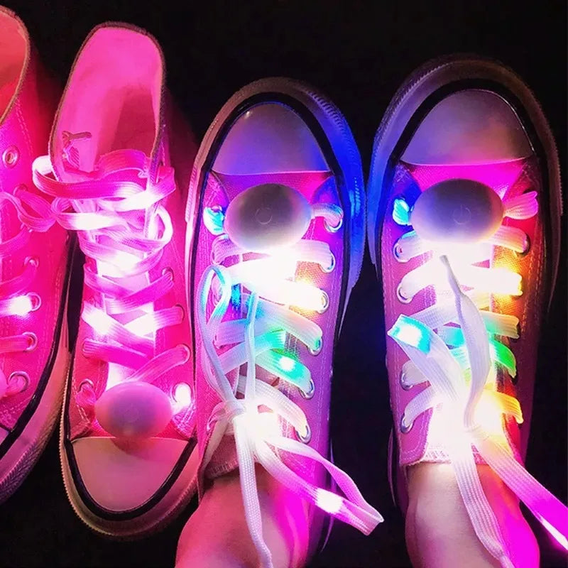 LED Sport Shoe Laces Luminous Shoelaces Glow Shoe Strings Round Flash Light Battery Shoelaces No Tie Lazy Shoe Laces Party Decor