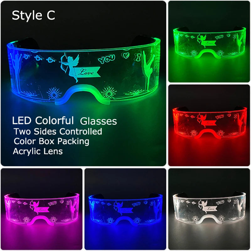 Hot LED Luminous Glasses Neon Light Up Visor Eyeglasses Bar Party Glasses For Halloween Christmas Festival Glow Party Decoration