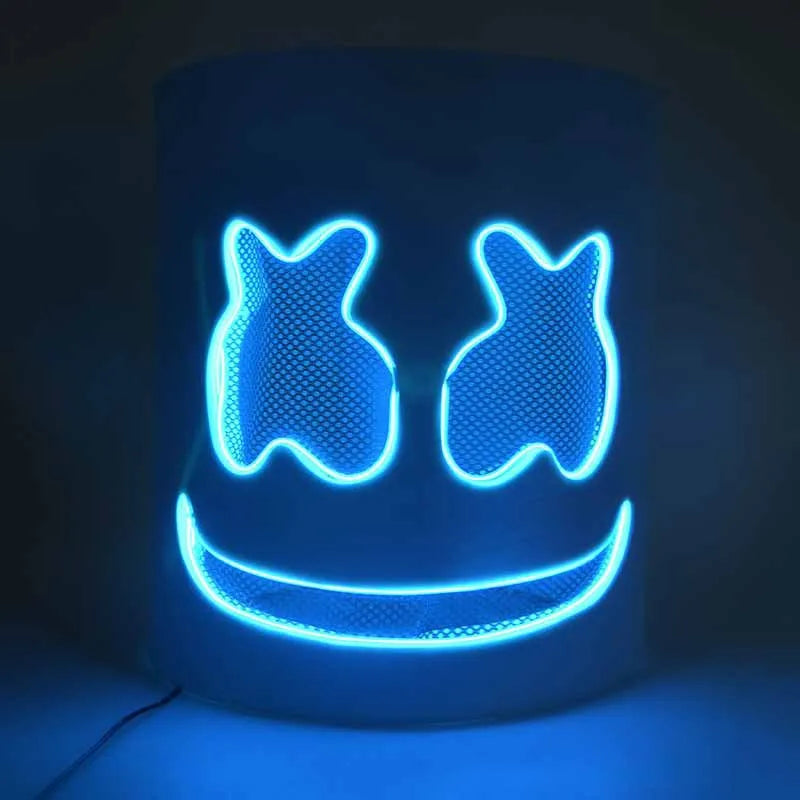 Halloween Light Up Mask Full Face LED Neon Marshmallow Mask Headgear Luminous DJ Music Festival Props Cosplay Rave Party Mask