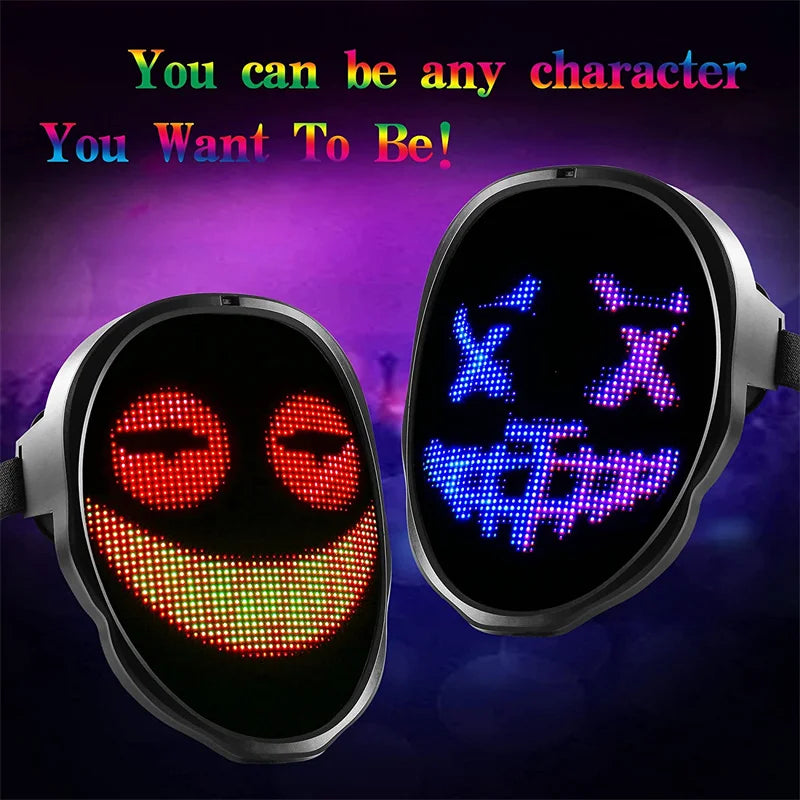 LED Light Up Mask APP Control Programmable Glowing Face Masks For Scary Halloween Festival Costume Masquerade Parties Cosplay