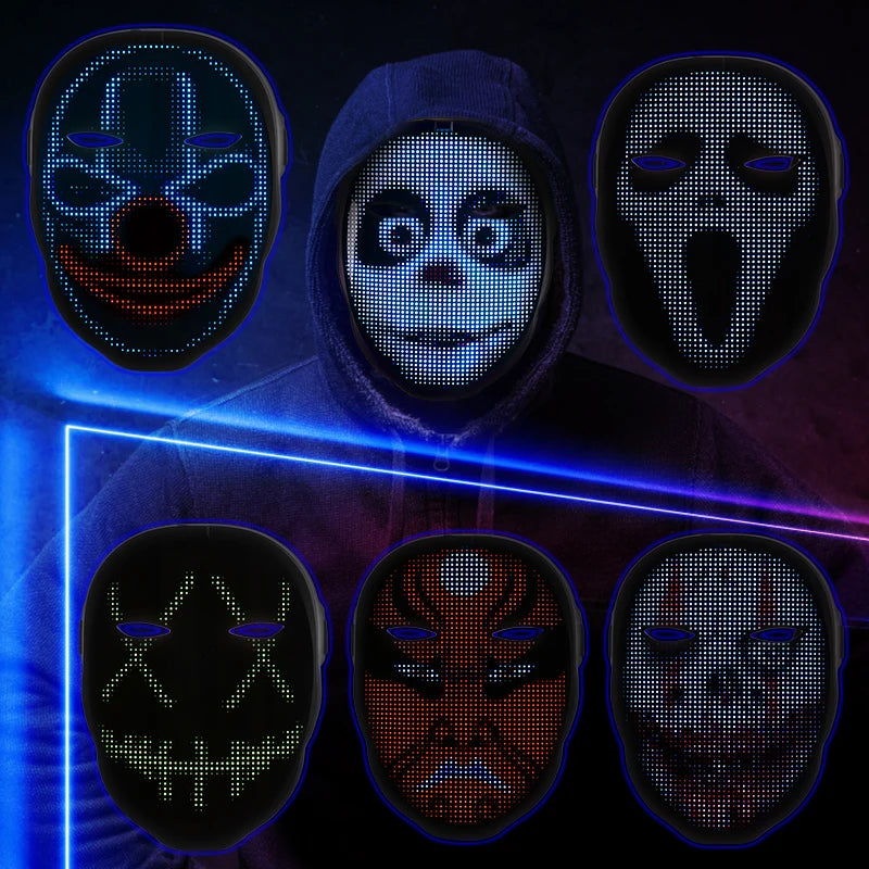 LED Light Up Mask APP Control Programmable Glowing Face Masks For Scary Halloween Festival Costume Masquerade Parties Cosplay