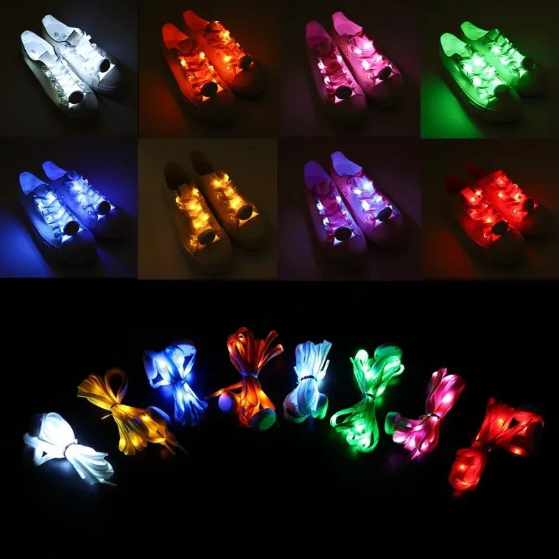 LED Sport Shoe Laces Luminous Shoelaces Glow Shoe Strings Round Flash Light Battery Shoelaces No Tie Lazy Shoe Laces Party Decor