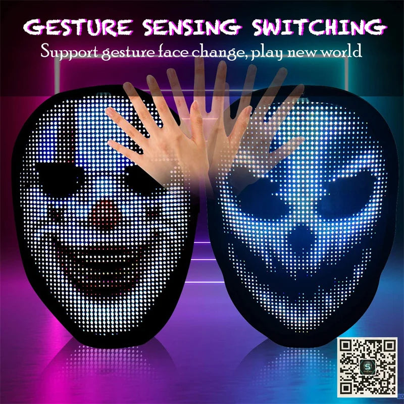 LED Light Up Mask APP Control Programmable Glowing Face Masks For Scary Halloween Festival Costume Masquerade Parties Cosplay