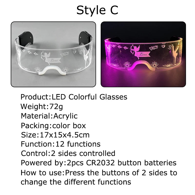 Hot LED Luminous Glasses Neon Light Up Visor Eyeglasses Bar Party Glasses For Halloween Christmas Festival Glow Party Decoration