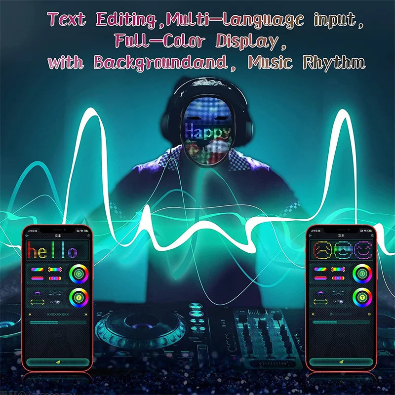 LED Light Up Mask APP Control Programmable Glowing Face Masks For Scary Halloween Festival Costume Masquerade Parties Cosplay