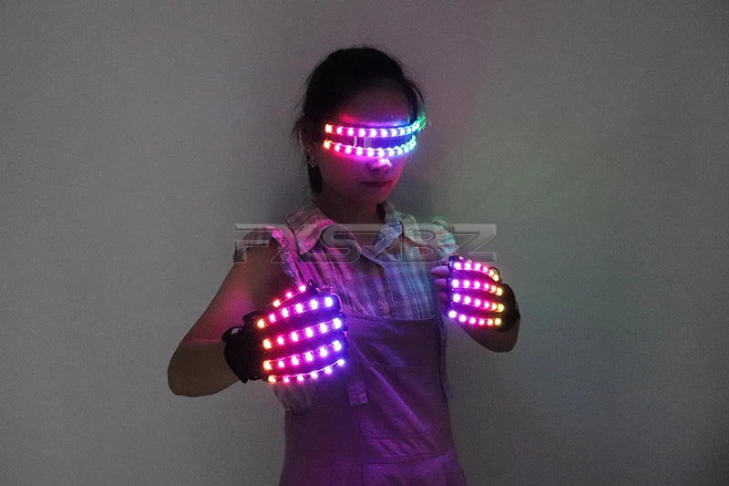 LED Gloves Glowing Glasses Light Up Glasses Rave Costume Decor DJ Dance Performances Luminous Props Halloween Decorati