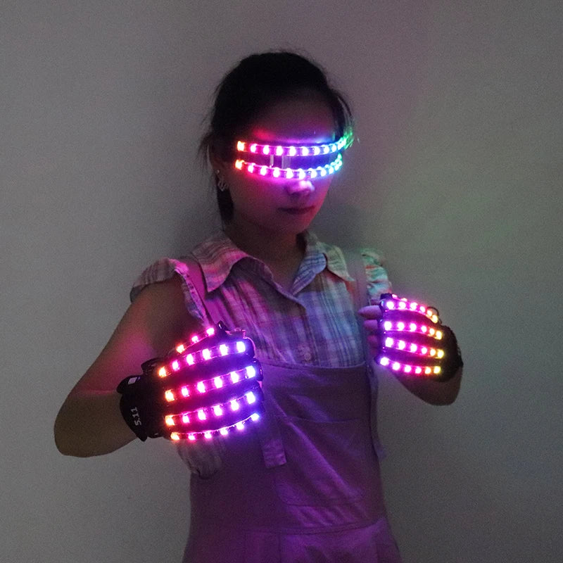 LED Gloves Glowing Glasses Light Up Glasses Rave Costume Decor DJ Dance Performances Luminous Props Halloween Decorati
