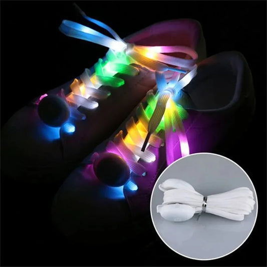 LED Sport Shoe Laces Luminous Shoelaces Glow Shoe Strings Round Flash Light Battery Shoelaces No Tie Lazy Shoe Laces Party Decor