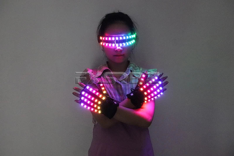 LED Gloves Glowing Glasses Light Up Glasses Rave Costume Decor DJ Dance Performances Luminous Props Halloween Decorati