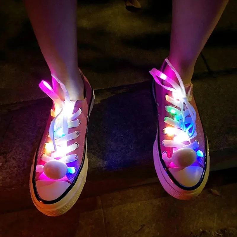 LED Sport Shoe Laces Luminous Shoelaces Glow Shoe Strings Round Flash Light Battery Shoelaces No Tie Lazy Shoe Laces Party Decor