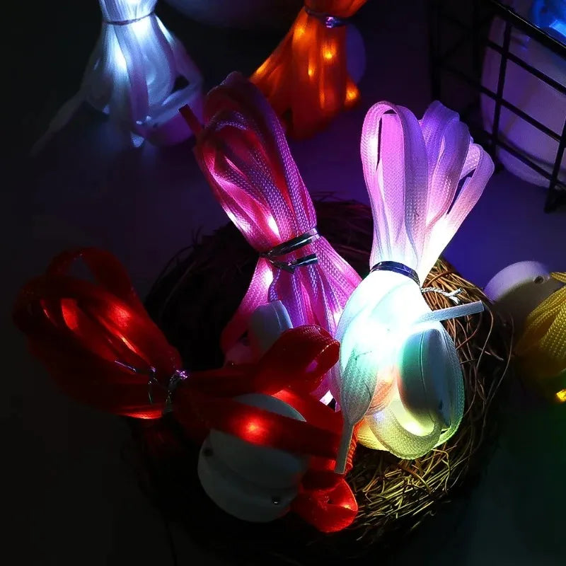 LED Sport Shoe Laces Luminous Shoelaces Glow Shoe Strings Round Flash Light Battery Shoelaces No Tie Lazy Shoe Laces Party Decor