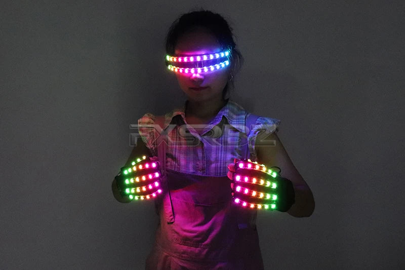 LED Gloves Glowing Glasses Light Up Glasses Rave Costume Decor DJ Dance Performances Luminous Props Halloween Decorati