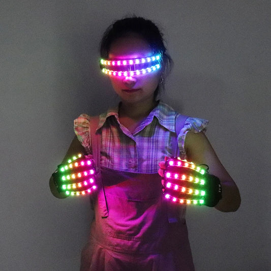 LED Gloves Glowing Glasses Light Up Glasses Rave Costume Decor DJ Dance Performances Luminous Props Halloween Decorati