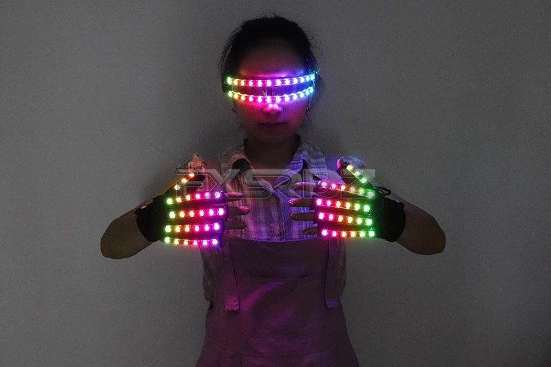 LED Gloves Glowing Glasses Light Up Glasses Rave Costume Decor DJ Dance Performances Luminous Props Halloween Decorati